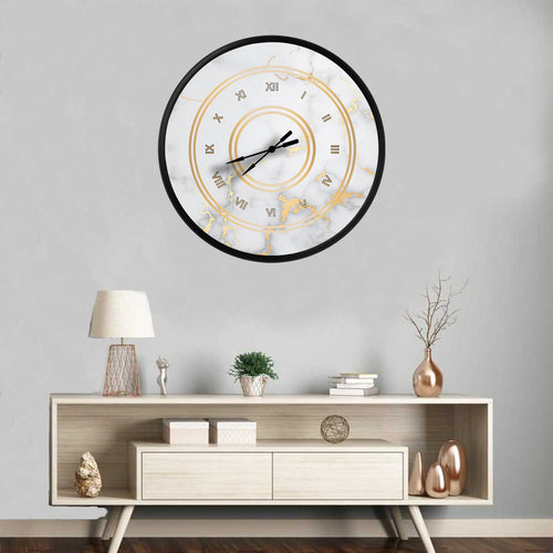 altın damarlı beyaz mermer deseni, MDF duvar saati