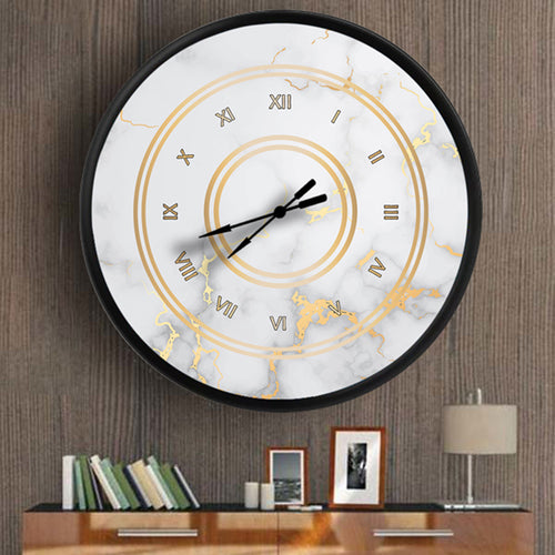 altın damarlı beyaz mermer deseni, MDF duvar saati