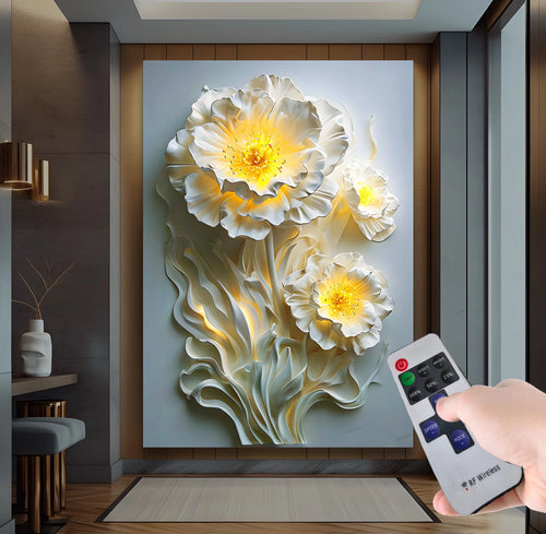 Çiçek Motifli – Uzaktan Kumandalı LED Işıklı Kanvas Tablo