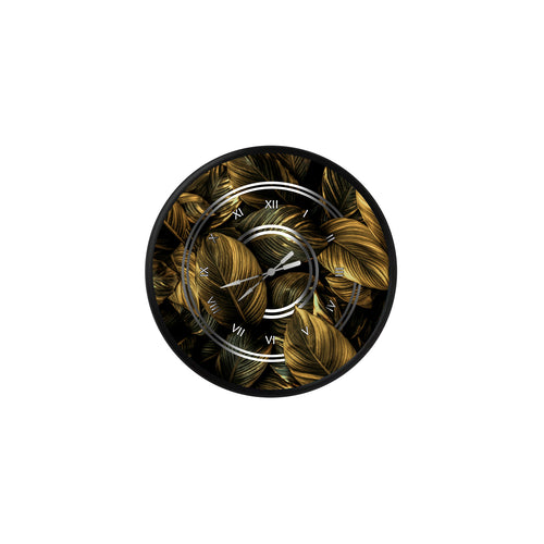 altın yaldızlı koyu renkli yapraklar, MDF duvar saati