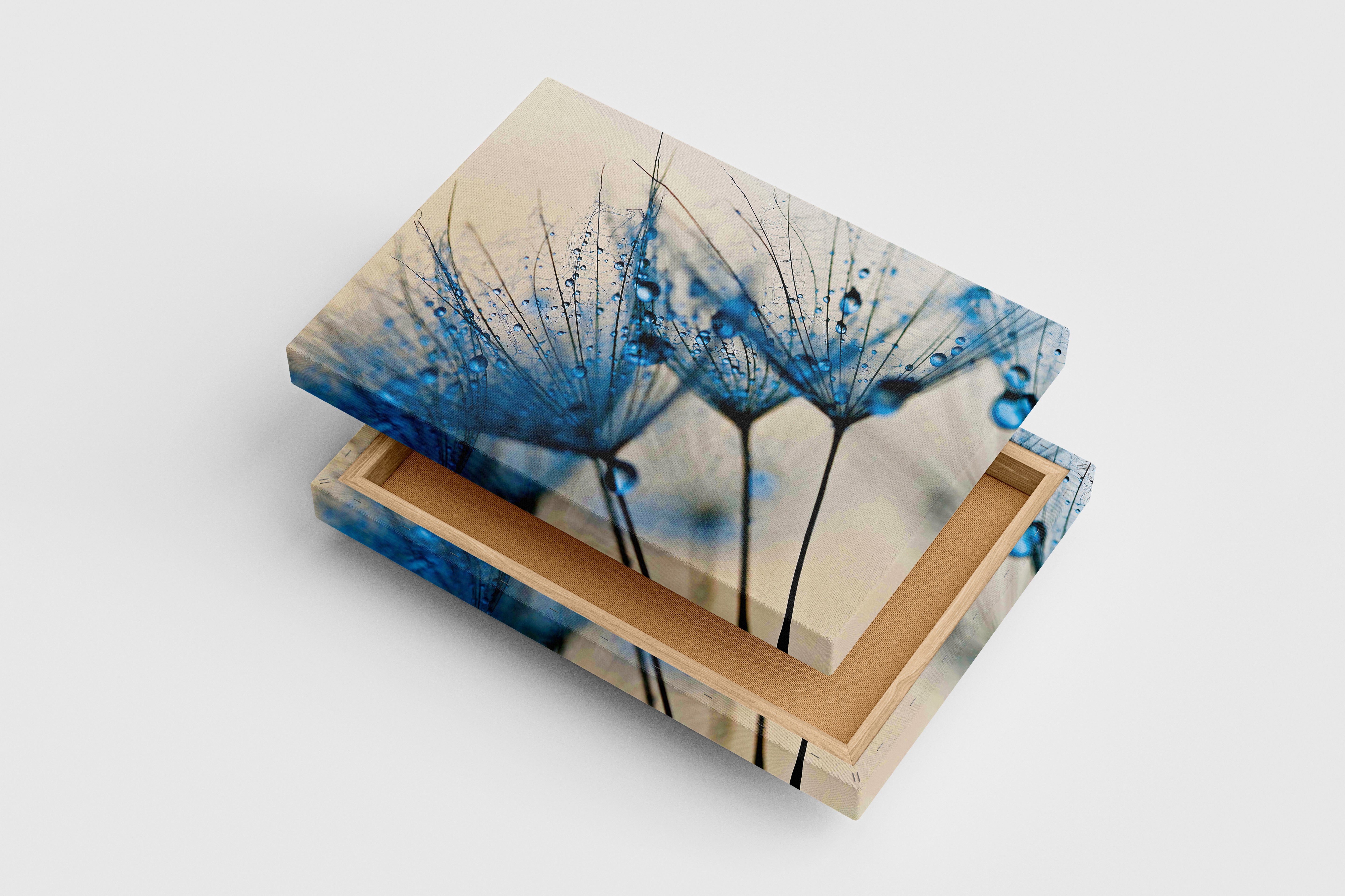 flower motif, blue water drops, art, kanvas tablo