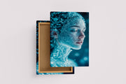 ai creation, a futuristic woman's face made of a glowing blue digital neural network, ai art, art, kanvas tablo