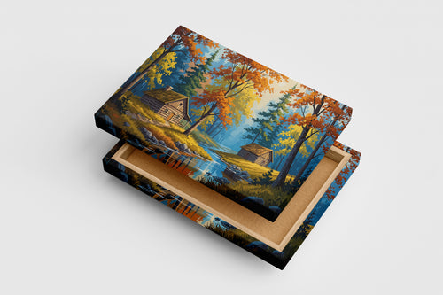 two huts forest view at sunset model 2, view, art, kanvas tablo