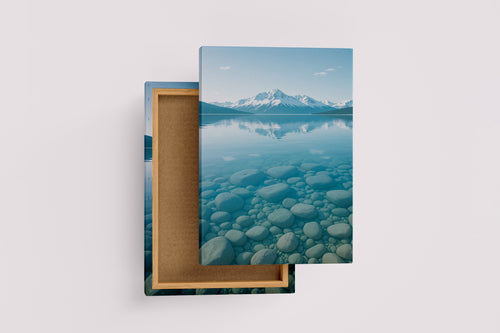 ai creation, mountain view across the river, frozen themed, ai art, art, kanvas tablo