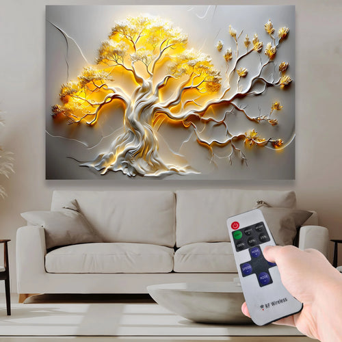 Soyut Ağaç – Uzaktan Kumandalı LED Işıklı Kanvas Tablo