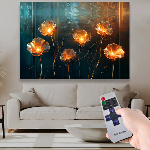 Çiçek Motifleri – Uzaktan Kumandalı LED Işıklı Kanvas Tablo