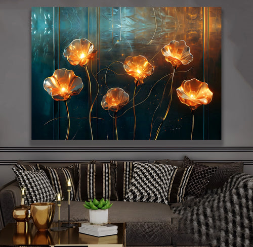Çiçek Motifleri – Uzaktan Kumandalı LED Işıklı Kanvas Tablo