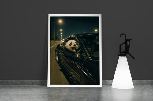 ai creation, panda driver, ai art, art, kanvas tablo