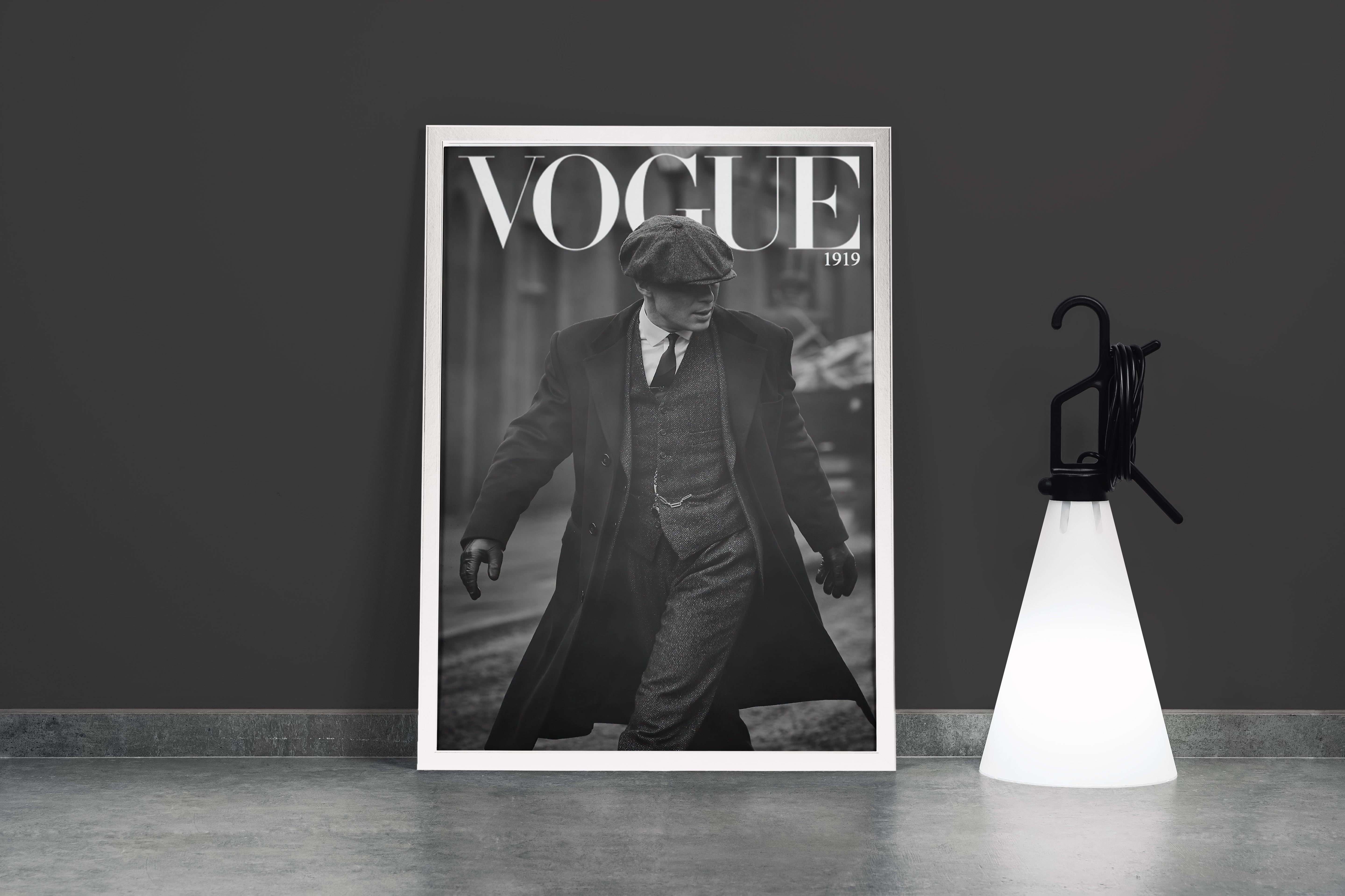 a black and white vogue cover featuring thomas shelby from peaky blinders, art, kanvas tablo