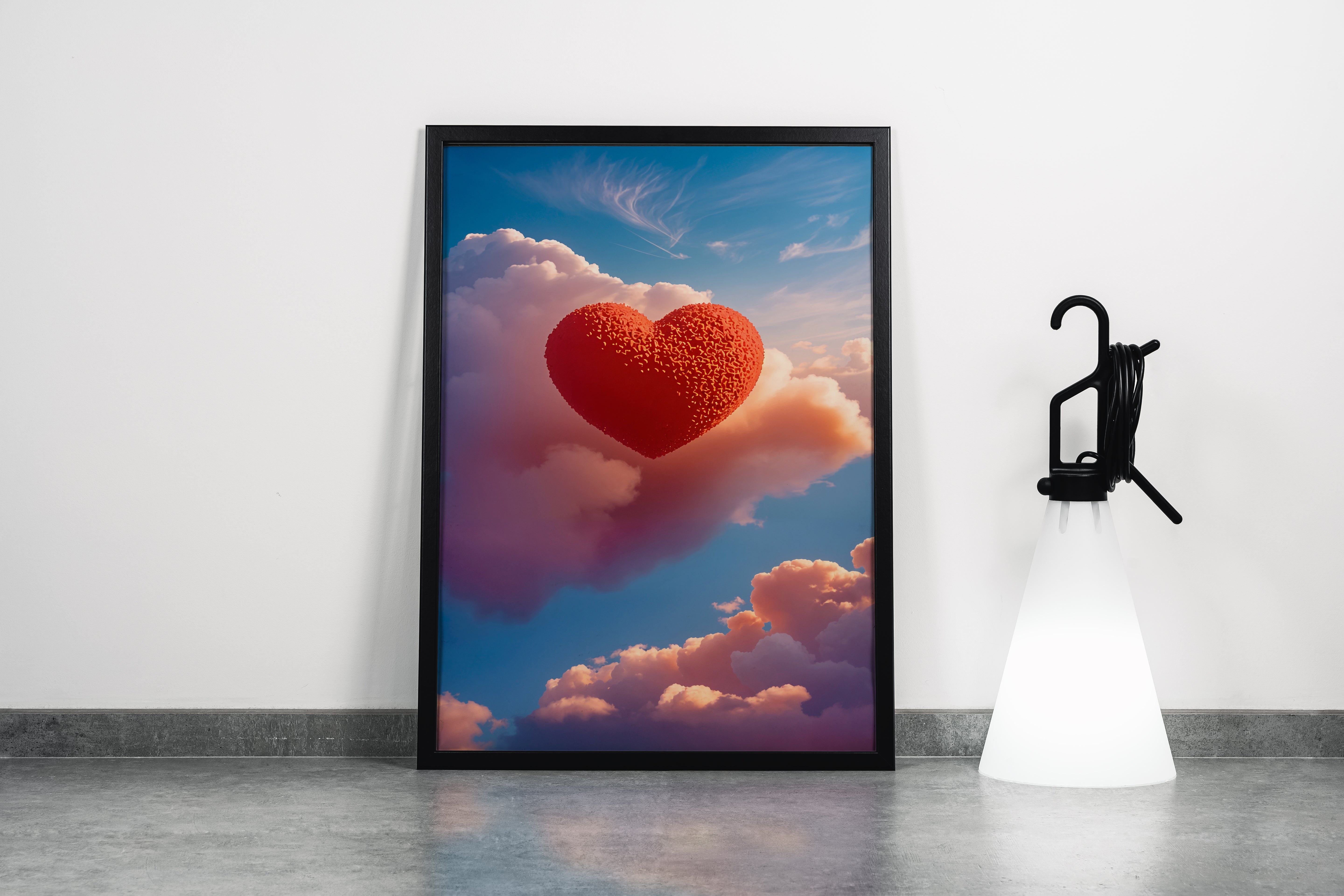ai creation, huge red heart among the clouds, ai art, art, kanvas tablo