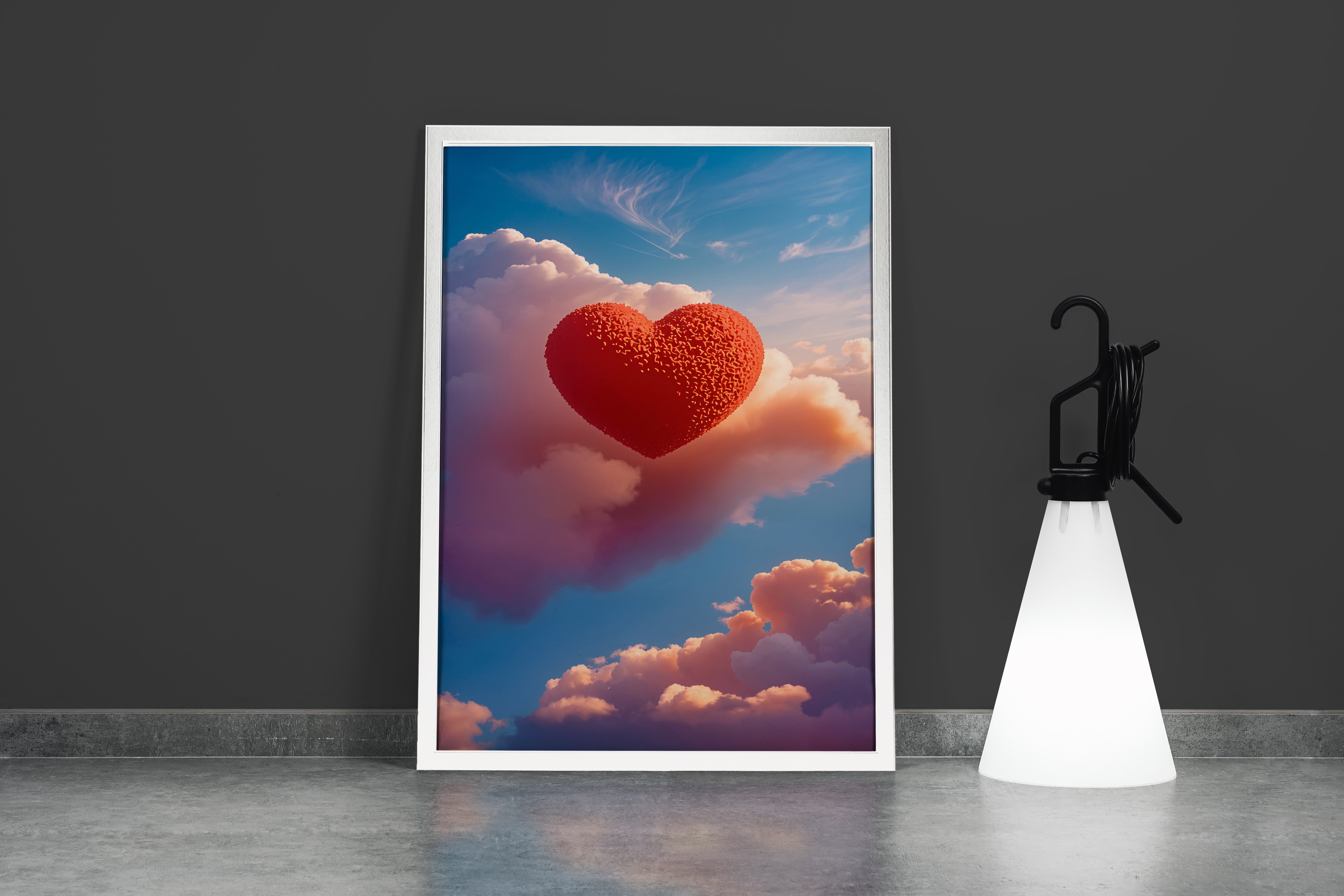 ai creation, huge red heart among the clouds, ai art, art, kanvas tablo