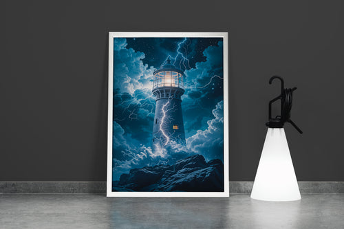 ai creation, lighthouse in the storm, art, kanvas tablo