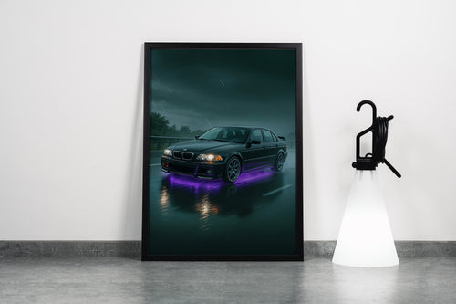 ai creation, car with purple neon lights coming out from underneath, ai art, art, kanvas tablo