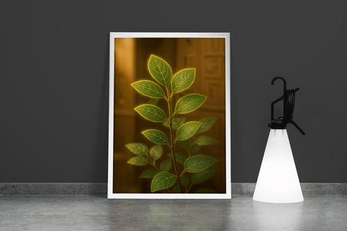 ai creation, flower motif, green shiny leaves, ai art, art, kanvas tablo