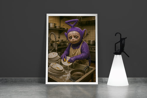 ai creation, dishwashing teletubbies model 1, ai art, art, kanvas tablo