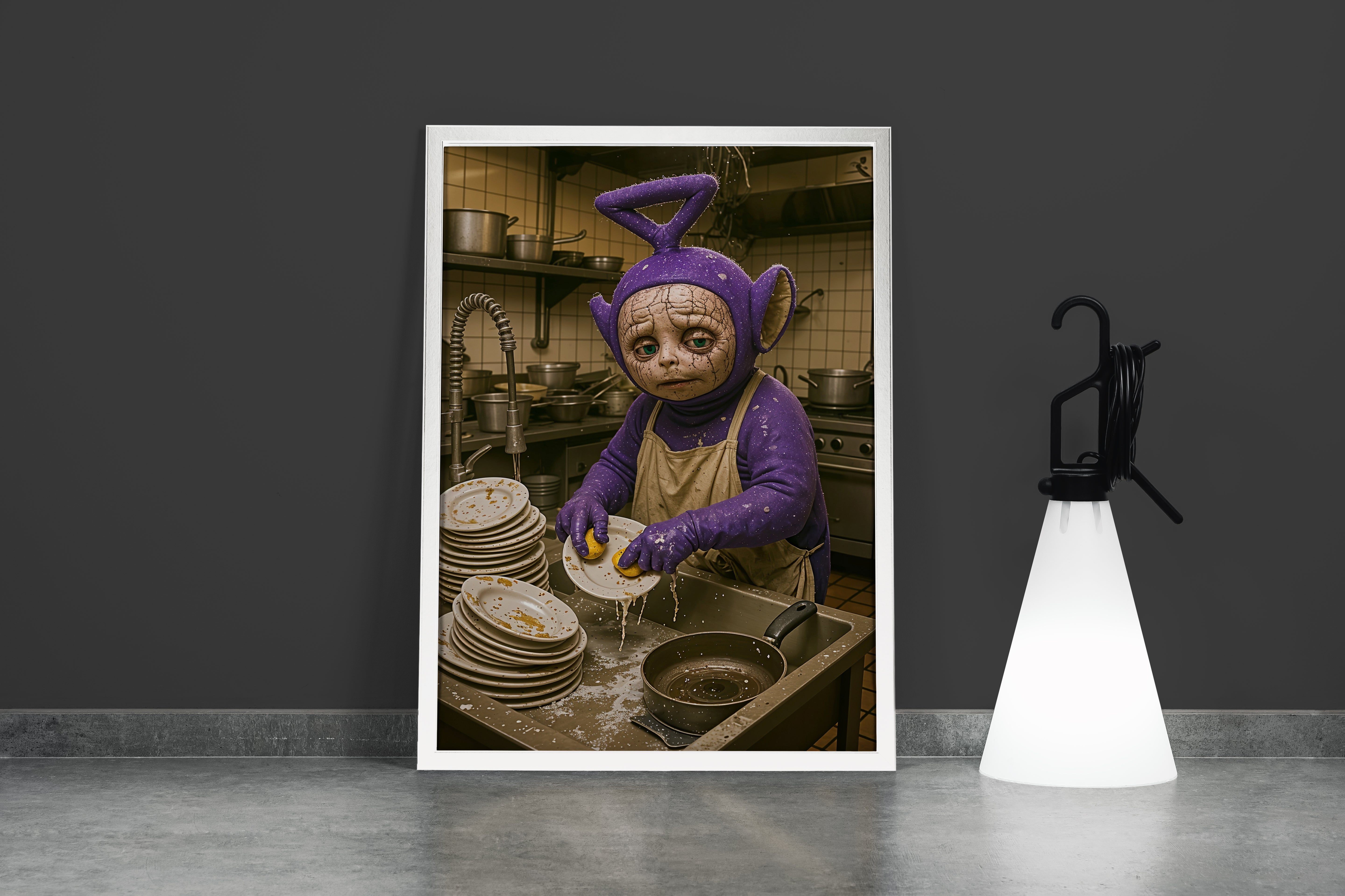 ai creation, dishwashing teletubbies model 1, ai art, art, kanvas tablo