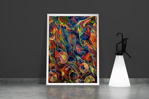 a vibrant and chaotic psychedelic abstract artwork with colorful swirls and bubble-like shapes, abstract, art, kanvas tablo