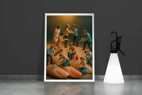 ai creation, miniature nail workers, ai art, art, kanvas tablo