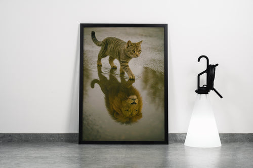 ai creation, cat/giant mirror, ai art, art, kanvas tablo