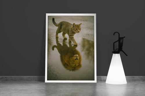 ai creation, cat/giant mirror, ai art, art, kanvas tablo