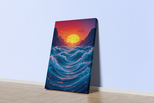 ai creation, as the sun sets among giant waves, ai art, art, kanvas tablo