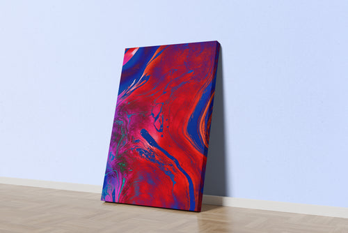 a vibrant and intense abstract fluid art painting with swirls of red and blue, abstract, art, kanvas tablo