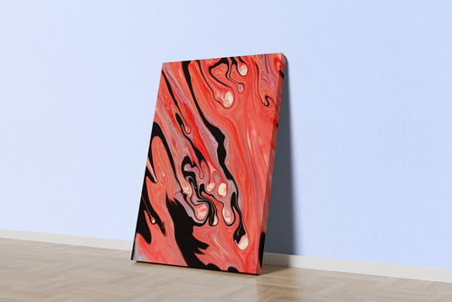 a mesmerizing close-up of red, white, and black fluid art creating organic patterns, abstract, art, kanvas tablo