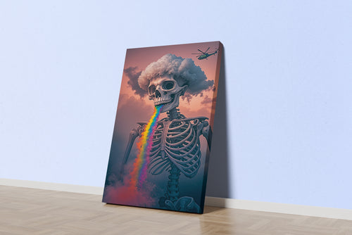 ai creation, skeletor with rainbow colored lava pouring from its mouth, ai art, art, kanvas tablo