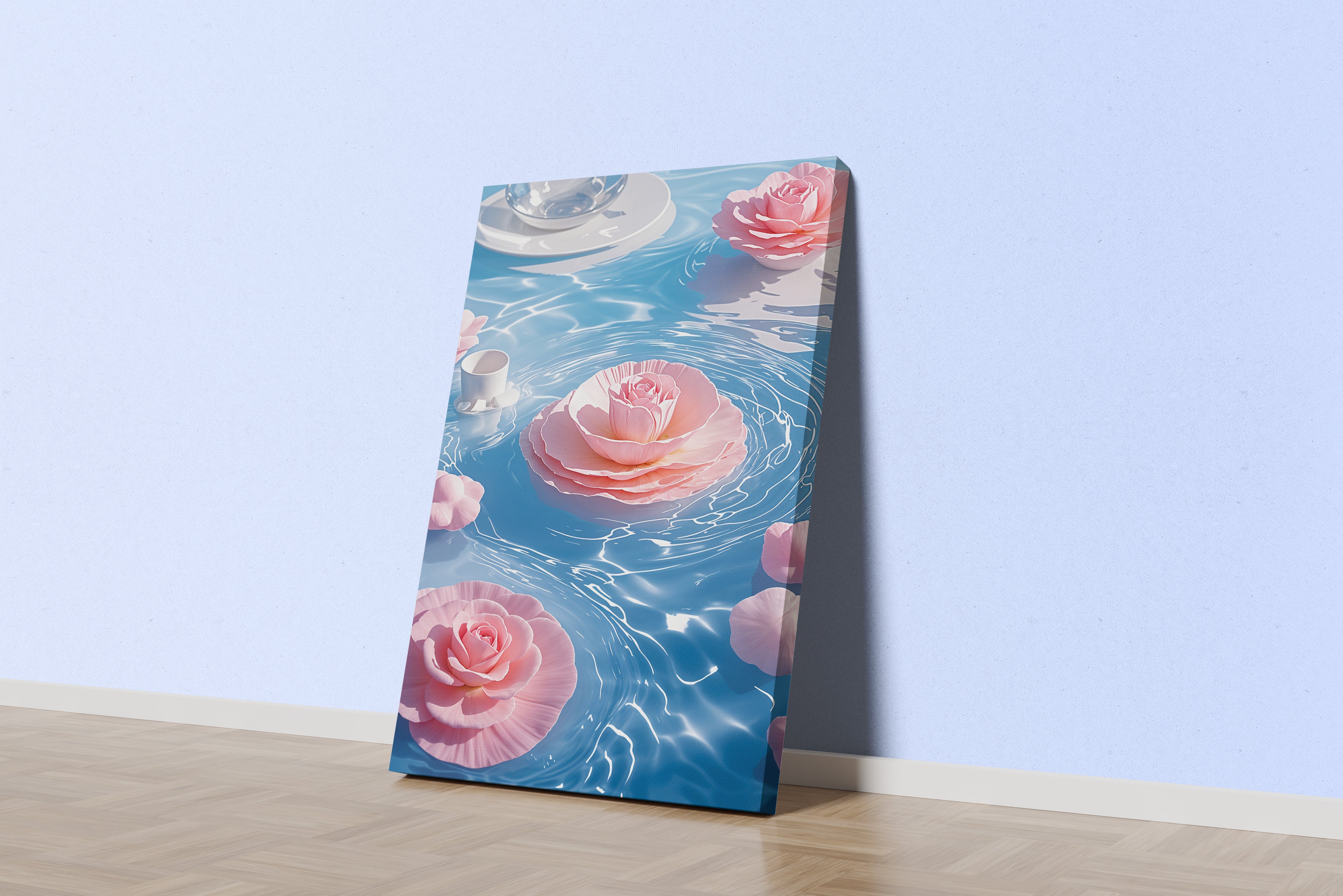 ai creation, pink water lilies blooming in the river, ai art, art, kanvas tablo