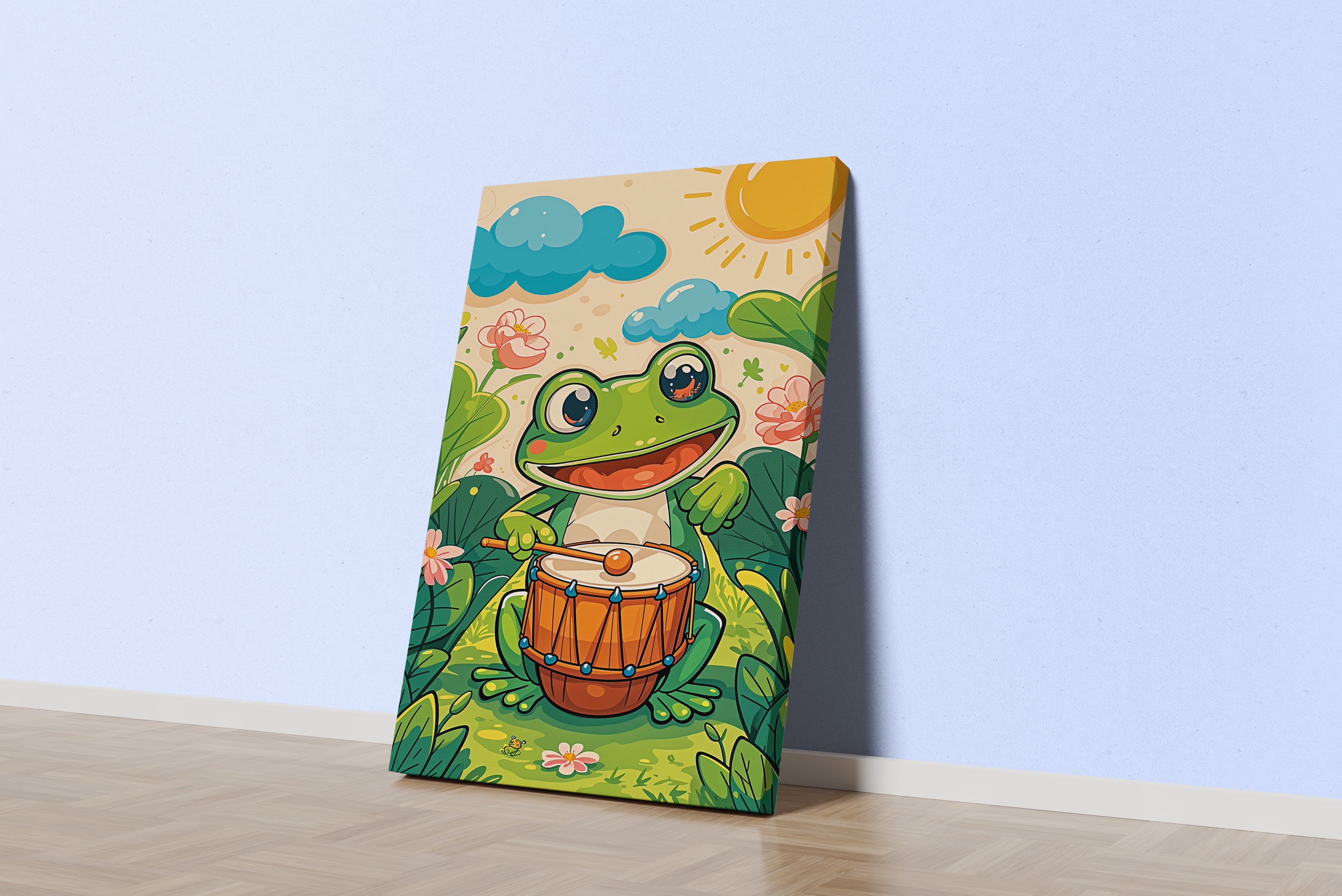ai creation, Kermit playing the drums, kid, ai art, art, kanvas tablo
