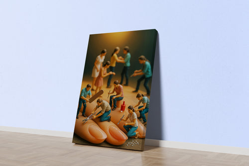 ai creation, miniature nail workers, ai art, art, kanvas tablo