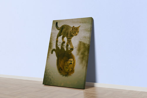 ai creation, cat/giant mirror, ai art, art, kanvas tablo