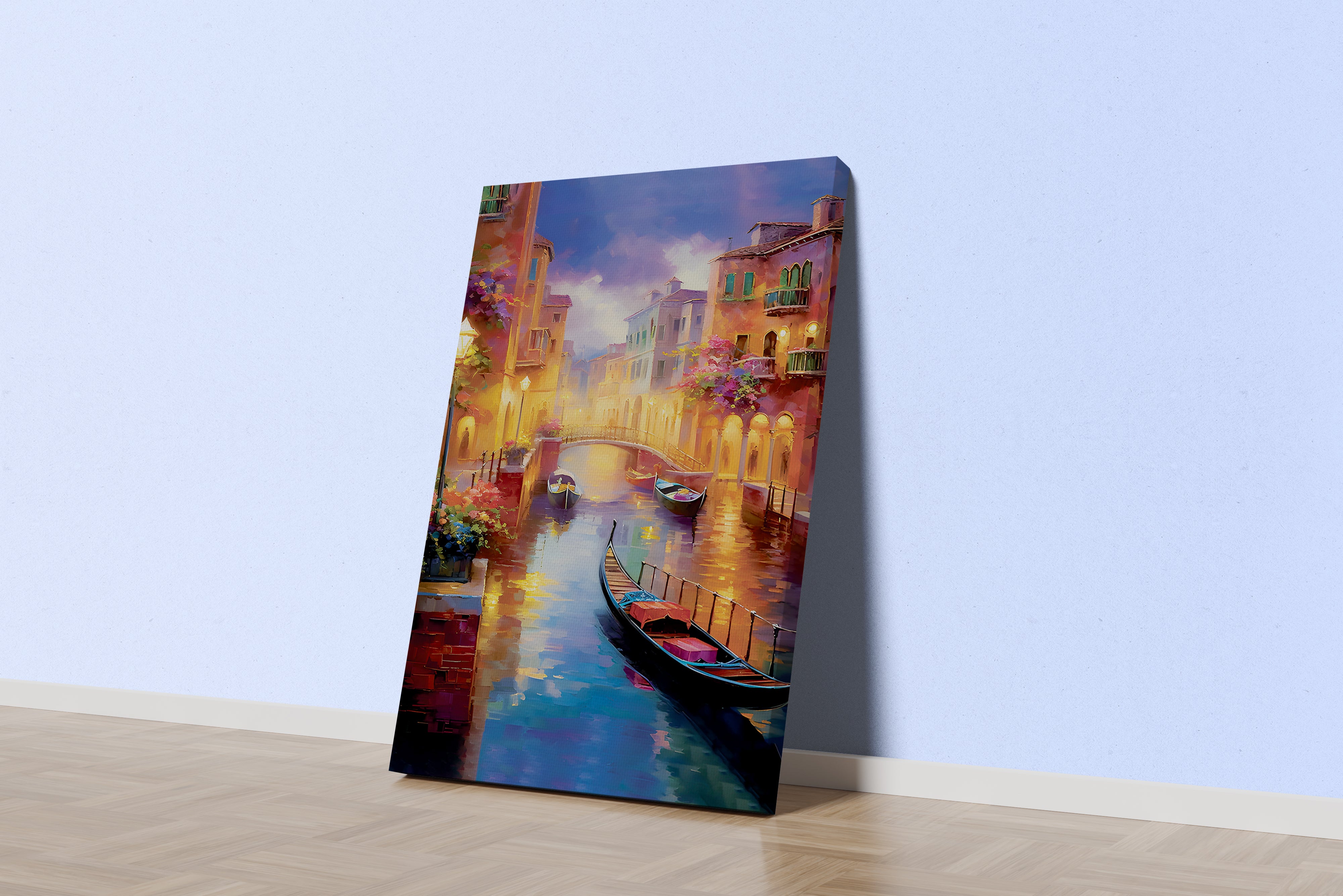 night view, river, art, kanvas tablo