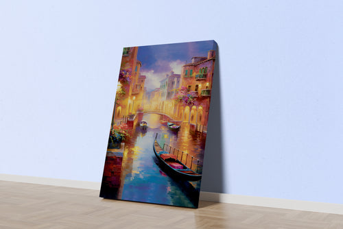 night view, river, art, kanvas tablo
