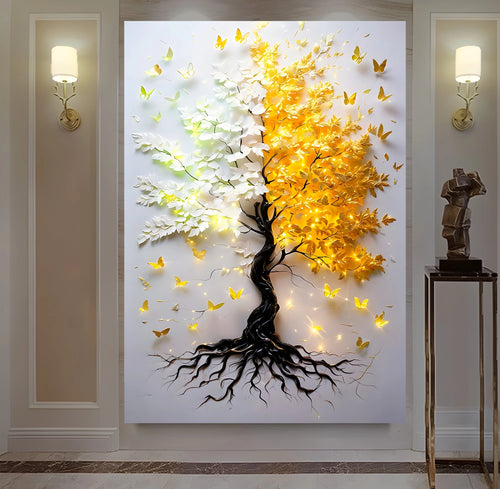 2 Mevsim 1 Ağaç – Uzaktan Kumandalı LED Işıklı Kanvas Tablo