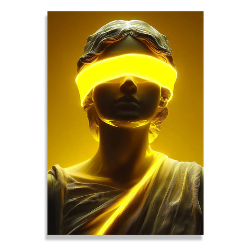 Altın Işıklı Adalet Heykeli – Uzaktan Kumandalı LED Işıklı Kanvas Tablo