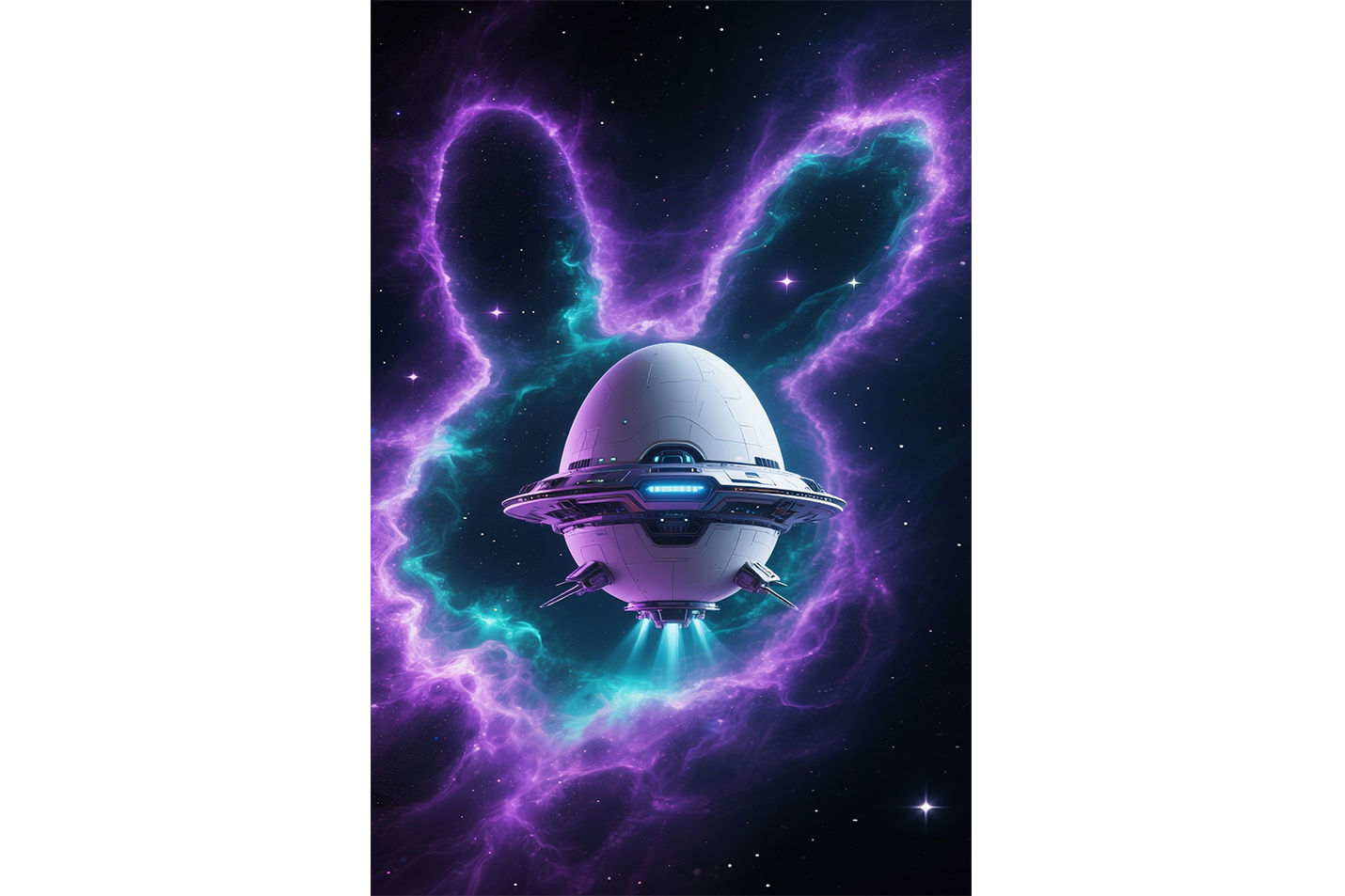 ai creation, rabbit and ship in space, ai art, art, kanvas tablo