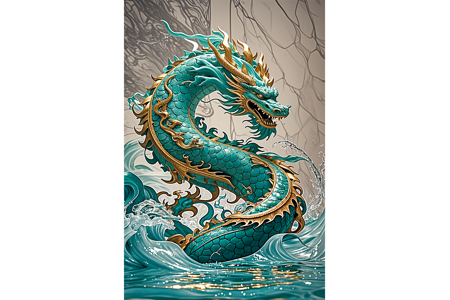 ai creation, sea dragon covered in green scales, ai art, art, kanvas tablo
