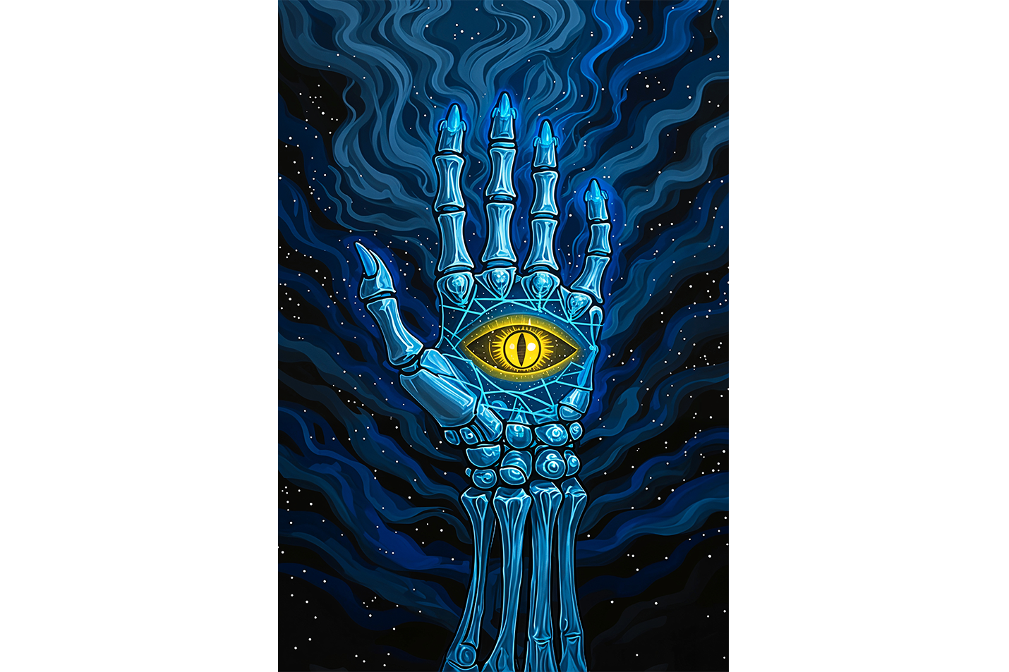 ai creation, the eye sign on the skeleton hand, art, kanvas tablo