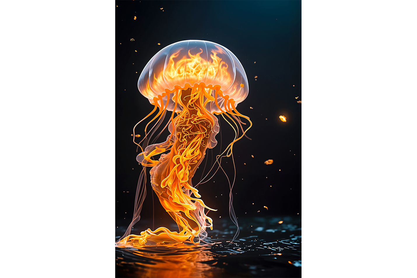 ai creation, a jellyfish engulfed in flames, ai art, art, kanvas tablo