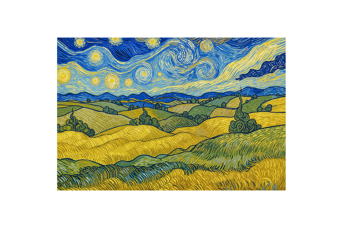 Van Gogh Starry Night style field, view, art, kanvas tablo