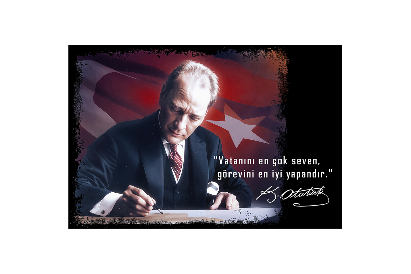 Atatürk while writing model 2, art, kanvas tablo