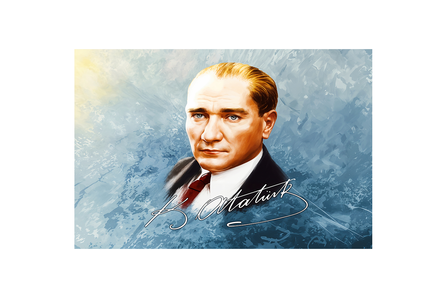 Atatürk portre with his signature model 1, art, kanvas tablo