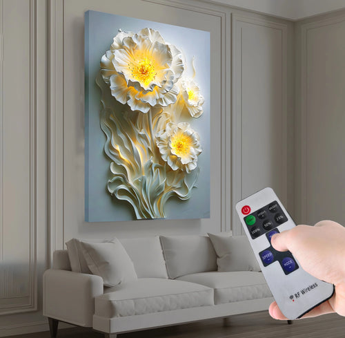 Çiçek Motifli – Uzaktan Kumandalı LED Işıklı Kanvas Tablo