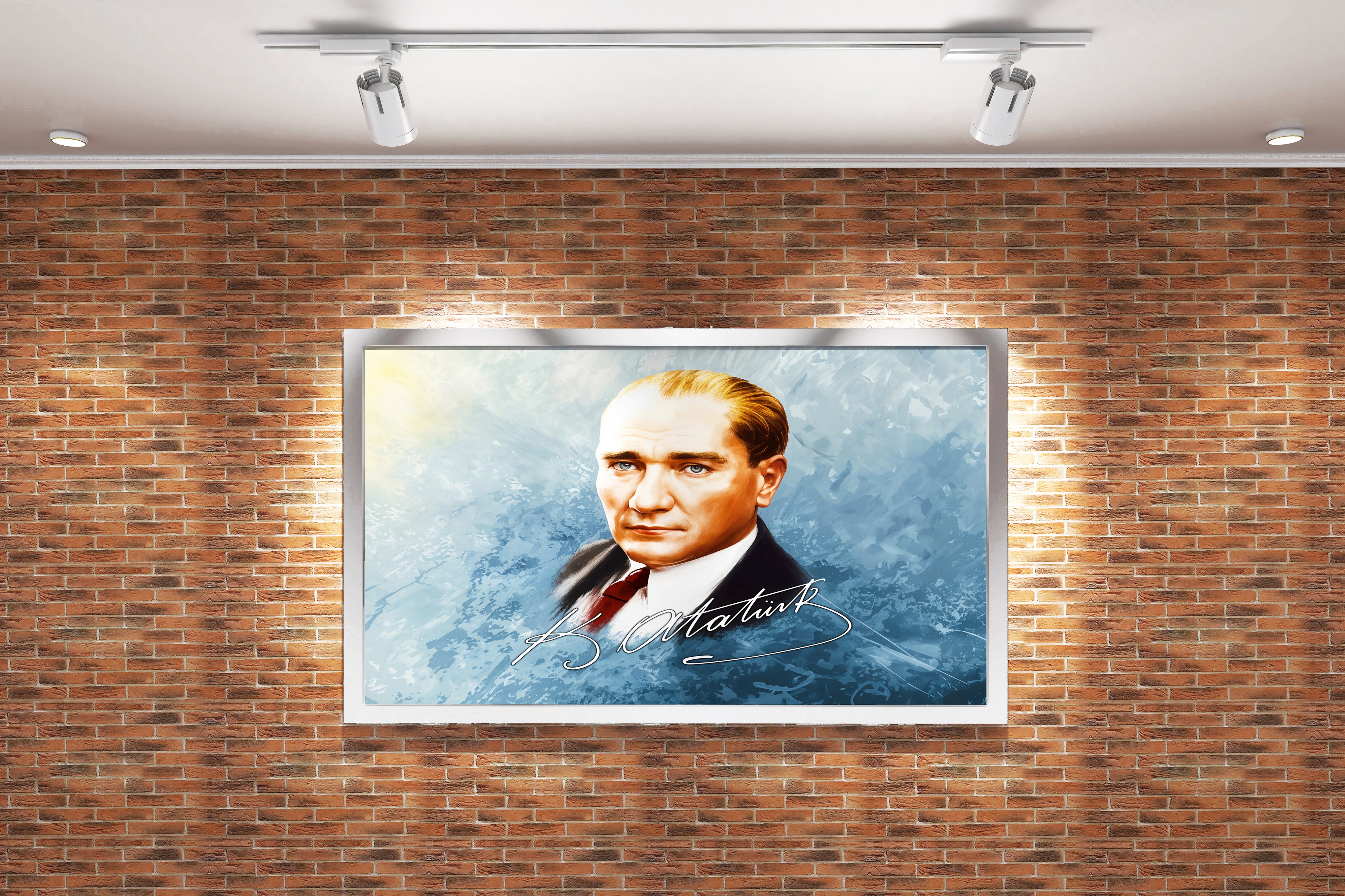Atatürk portre with his signature model 1, art, kanvas tablo