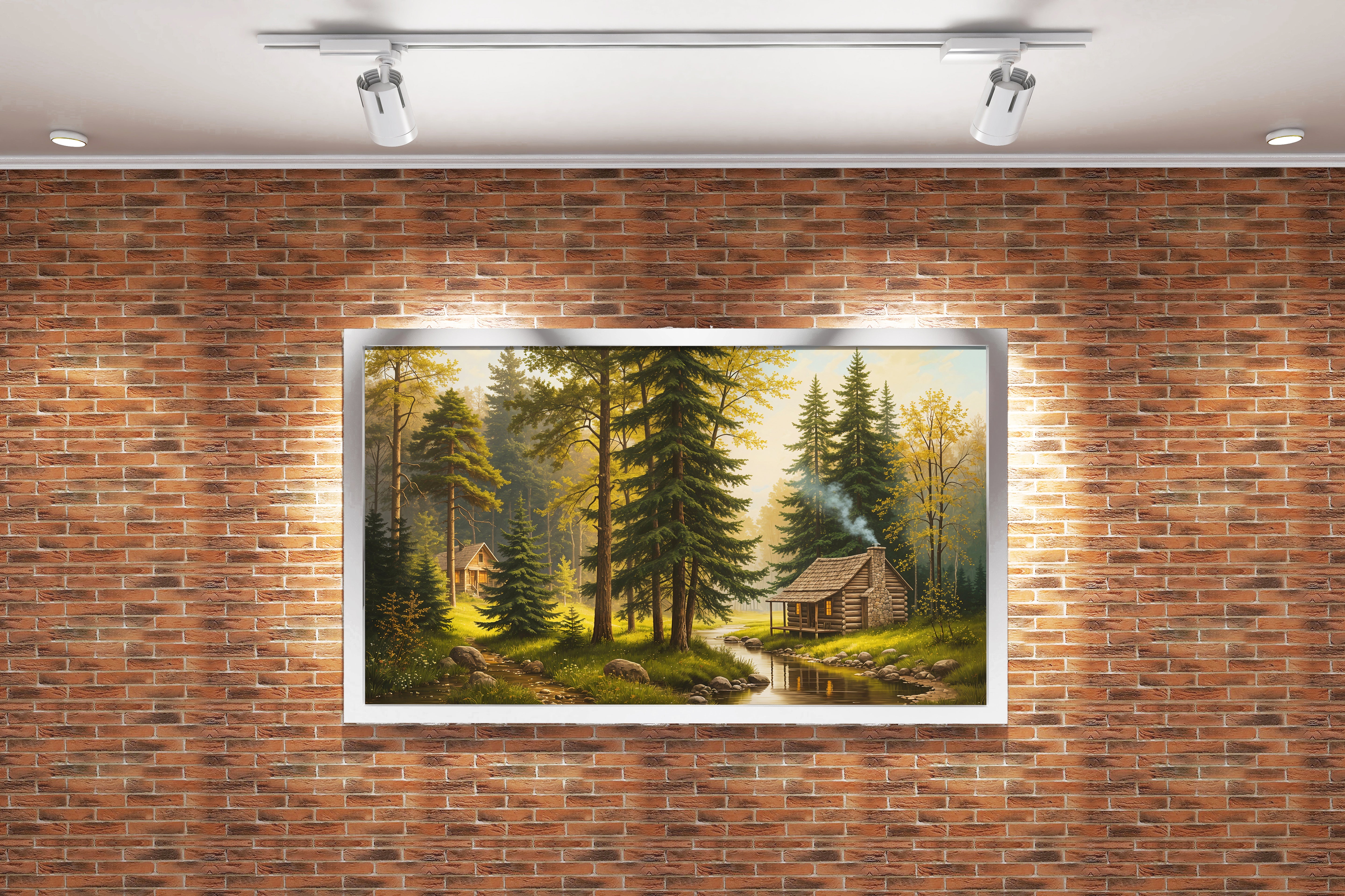 two huts forest view at sunset model 3, view, art, kanvas tablo