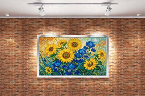 flower motif, sunflower in van gogh style, art, kanvas tablo