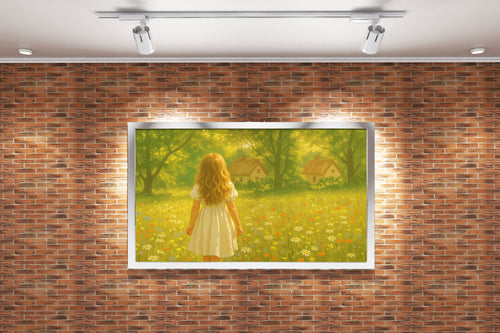 forest and small hut with flower view with little girl, view, art, kanvas tablo