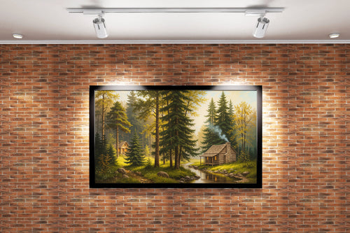 two huts forest view at sunset model 3, view, art, kanvas tablo