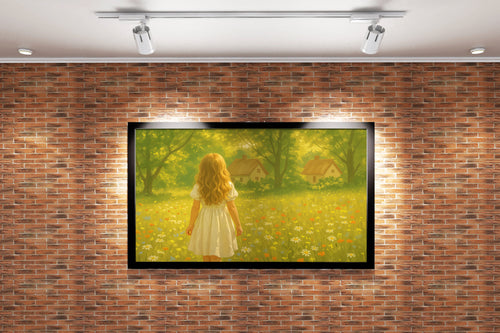 forest and small hut with flower view with little girl, view, art, kanvas tablo